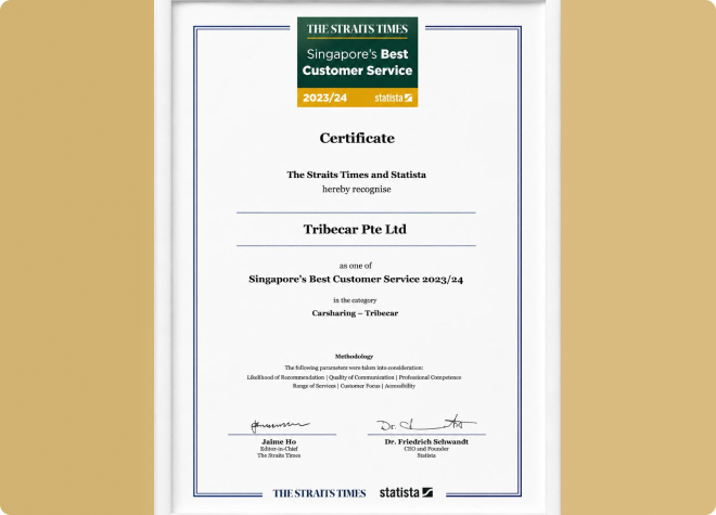Singapore's Best Customer Service 2023/24 certificate
